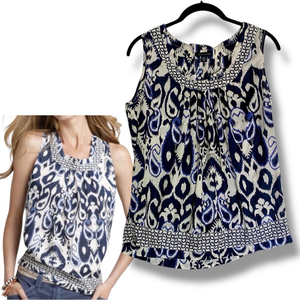 TOMMY HILFIGER Sleeveless 100% Cotton Ikat Boho Vintage-Inspired Top